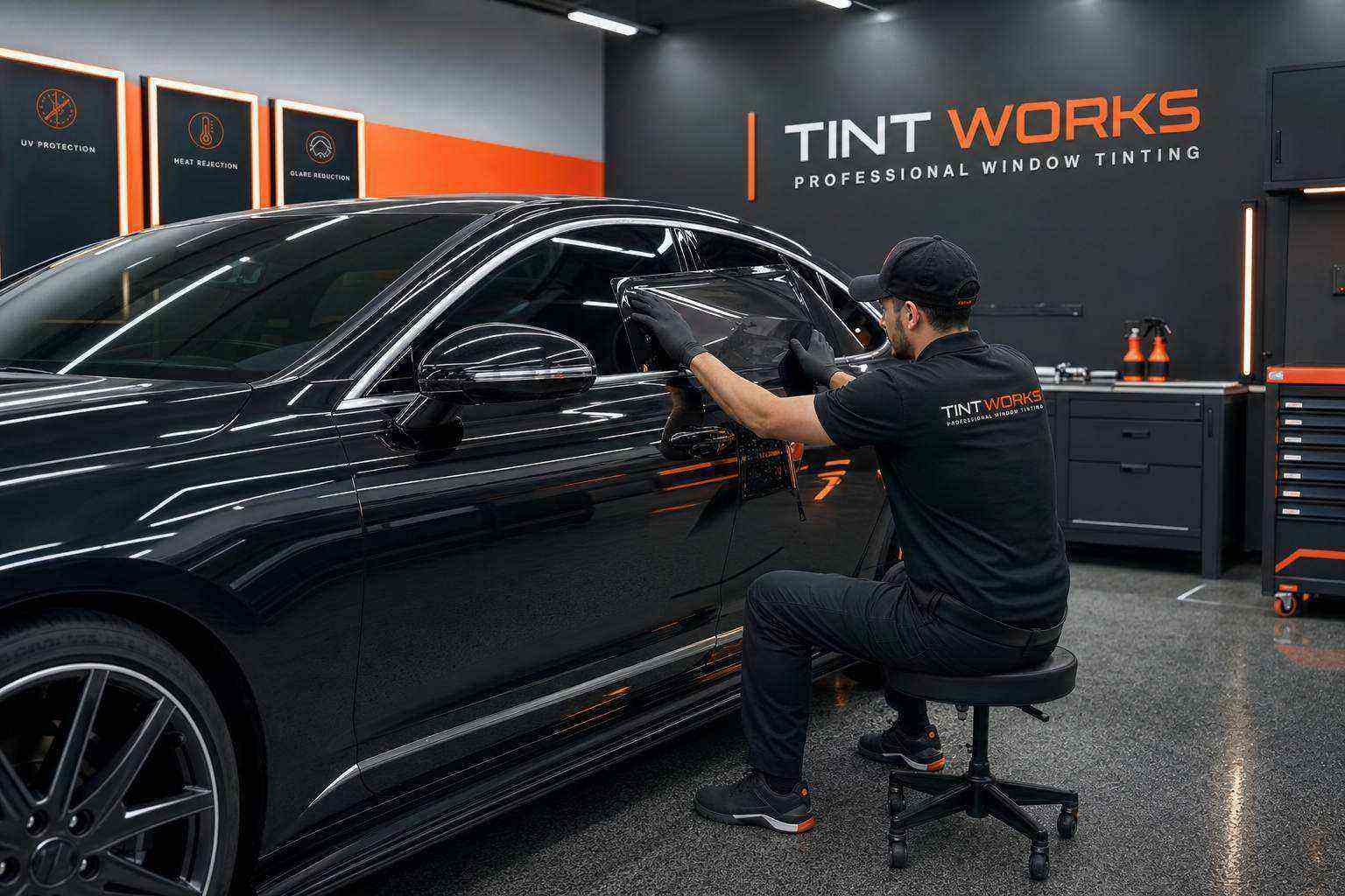 Aplicação de película automotiva profissional